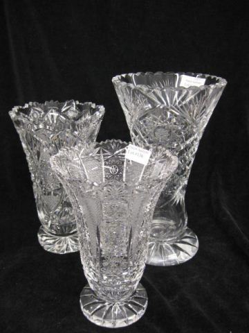 3 Fine Cut Crystal Vases 7 to 9 1/2