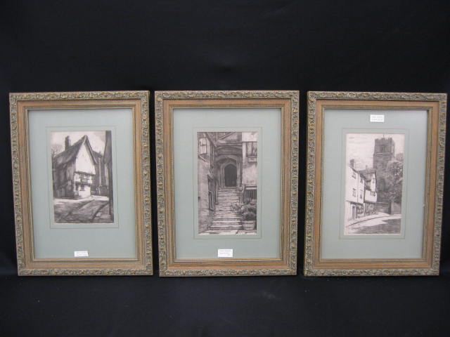 3 Fine Engravings village scenes