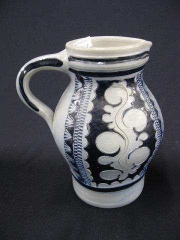 German Salt Glaze Pottery Pitcher cobalt