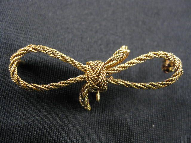 14k Bar Pin bow in woven design 1 3/4