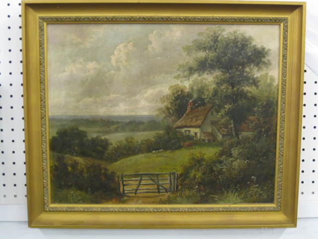 19th Century Oil on Canvas of Farmhouse