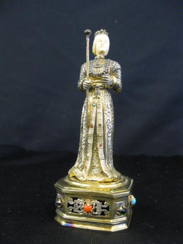 Gold Sterling & Ivory Figurine of a