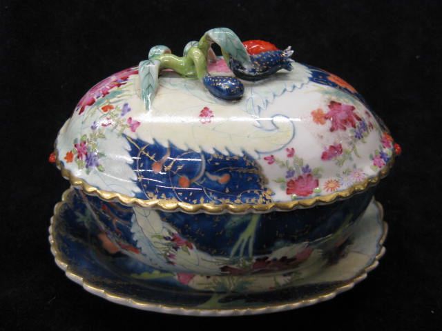 Oriental Porcelain Covered Dish & Underplate