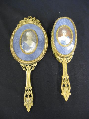 French Bronze & Enameled Mirror