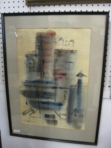 Abstract Cityscape Pen & Watercolor