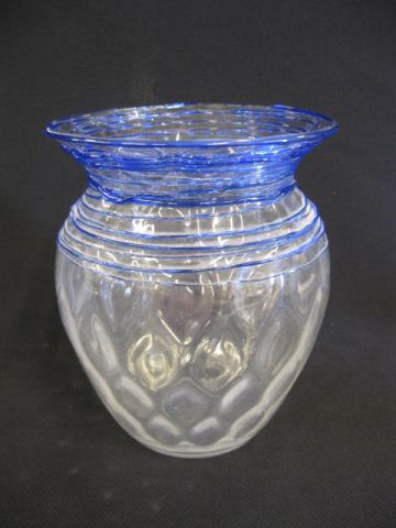 Steuben Art Glass Vase blue threading 14e626