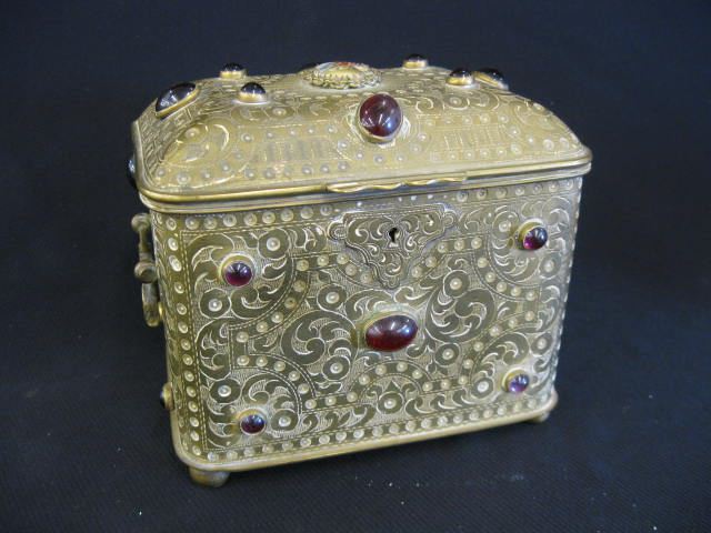 Victorian Jeweled Brass Jewelry Box