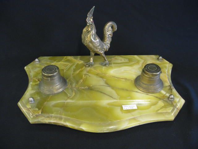 Art Deco Inkstand with Bronze Rooster 14e656