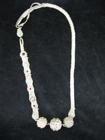 Elaborate Jeweled Persian Silver Necklace