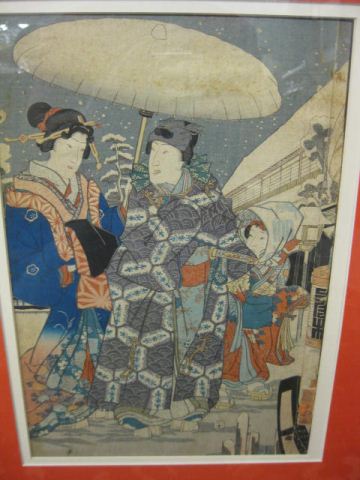 Japanese Woodblock Print of a Family