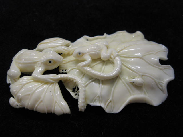 Carved Ivory Netsuke of Frogs on