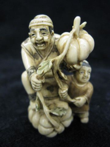 Carved Ivory Netsuke of Man & Boywith