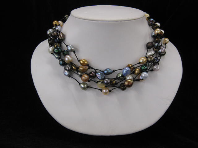 Multi-Color Pearl Necklace six strand
