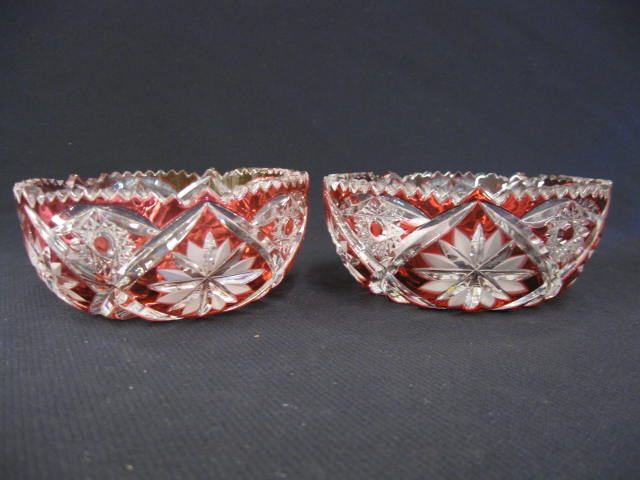 2 Cranberry Cut-to-Clear Bowls 4 1/2