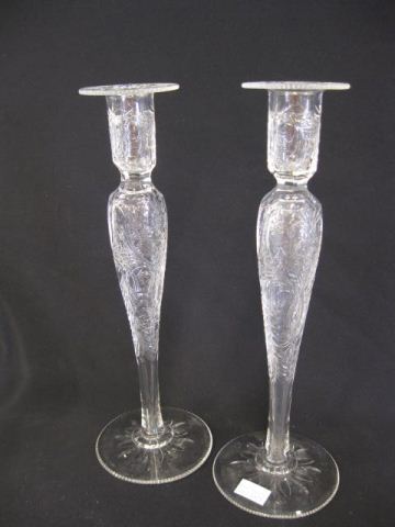 Pair of Cut & Engraved Glass Tall