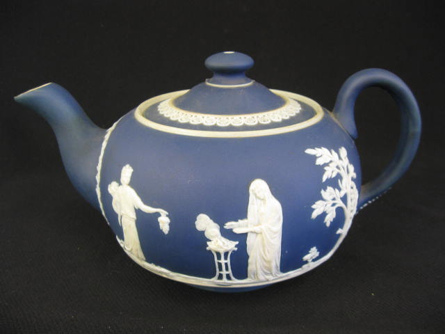 Wedgwood Dark Blue Jasperware Teapot 14e6e7