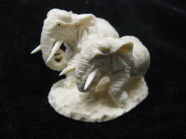 Carved Ivory Figurine of Two Elephants
