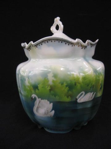 R.S. Prussia Porcelain Biscuit Jar swans