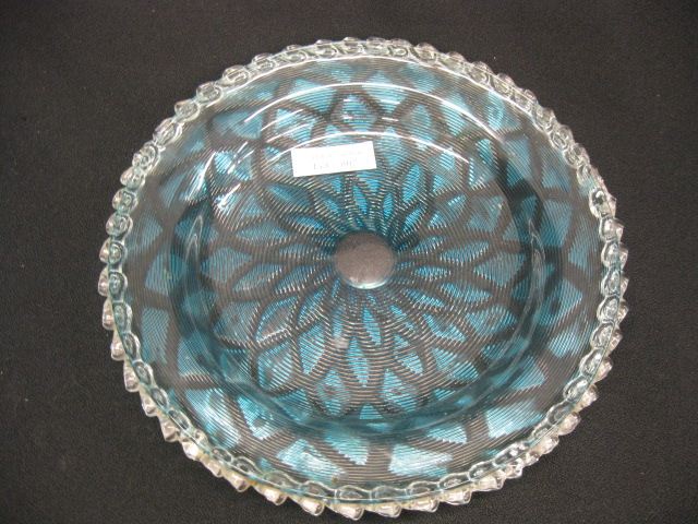 Victorian Art Glass Dish blue threaded 14c08f