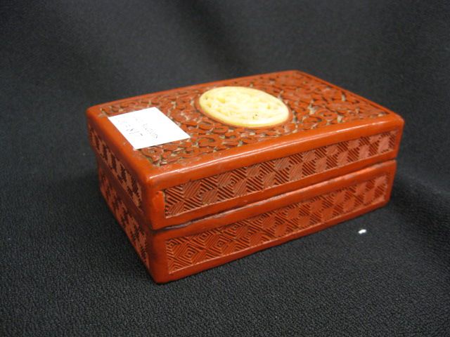 Carved Ivory 7 Cinnabar Box floral 14c09f