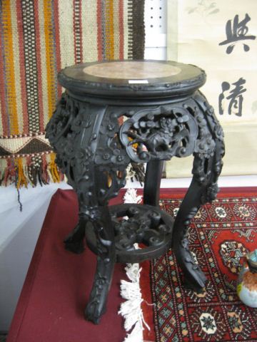 Chinese Carved Teak Stand red marble 14c0a0
