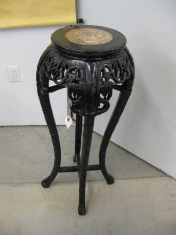 Chinese Carved Teak Stand marble