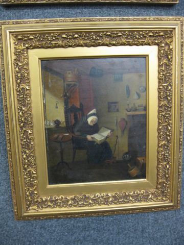 Dutch Oil Painting old woman reading