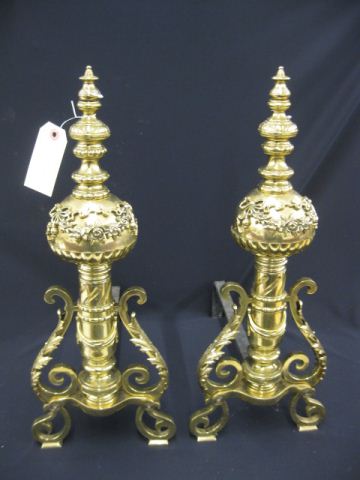 Pair of Ornate Brass Andirons French 14c0aa