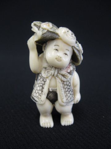 Carved Ivory Netsuke of a Young