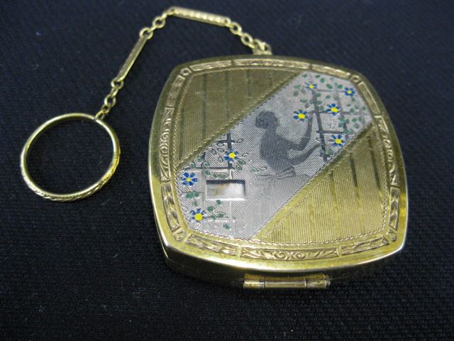 Art Deco Enameled Compact gold filled 14c0ff