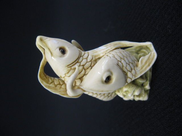 Carved Ivory Netsuke of Two Catfish
