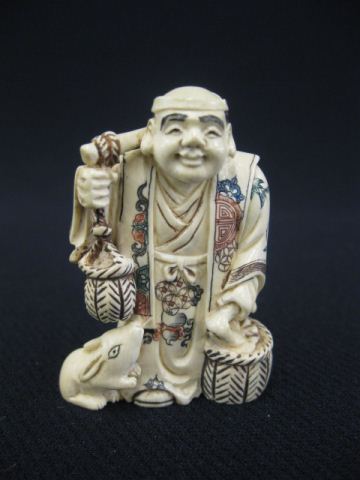 Carved Ivory Netsuke of a Farmer