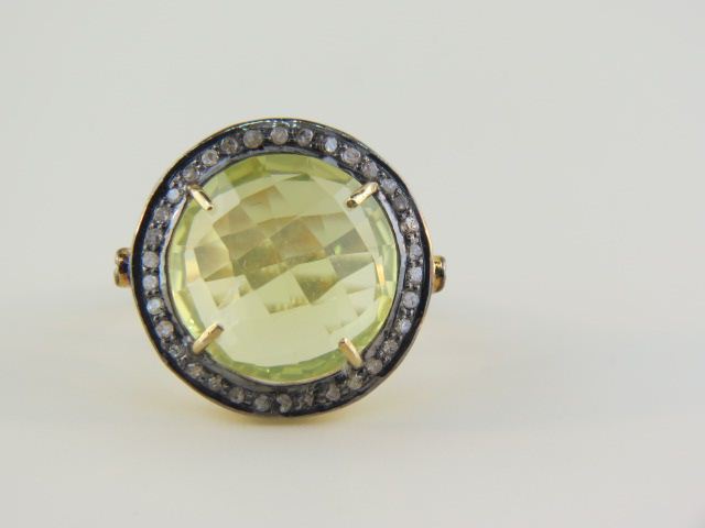 Lemon Citrine Diamond Ring rich 14c151
