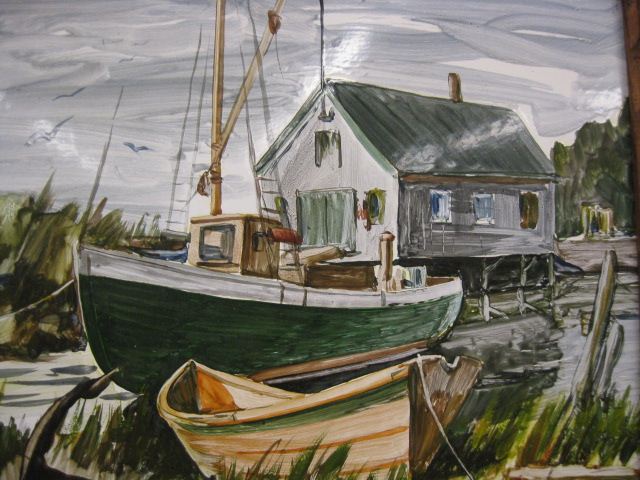 Handpainted Enameled Plaque harbor