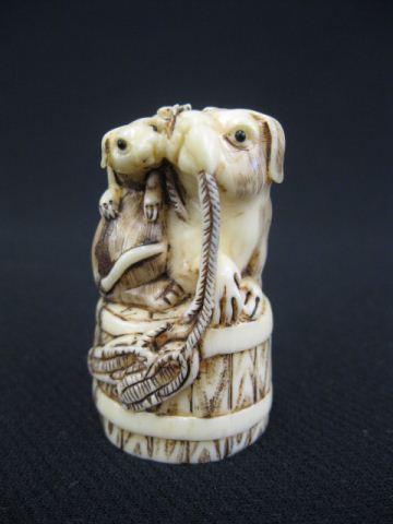 Carved Hippo Ivory Netsuke of a 14c193