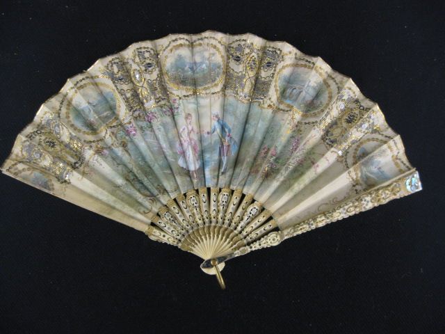 Antique Carved Ivory & Handpainted Fan