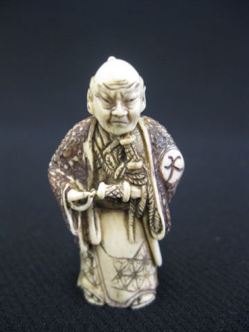 Carved Ivory Netsuke of a Samuri Warriorwith