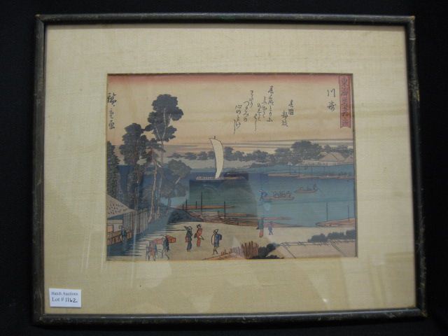 Japanese Woodblock Print waterfront 14c1ec