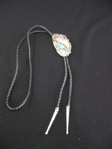 Navajo Indian Bolo Tie coral turquoise 14c237