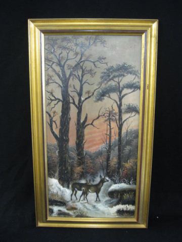 Oil Painting of Deer in Forest winter