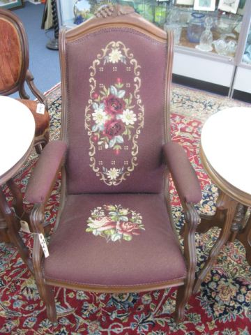 Needlepoint Arm Chair floral circa 1890.