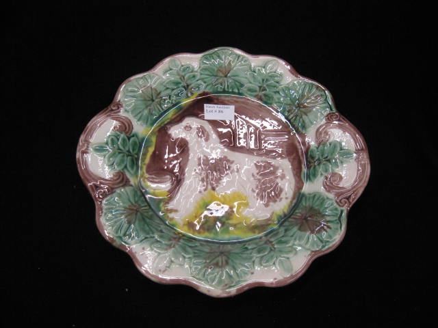Majolica Art Pottery Plate dog 14c280