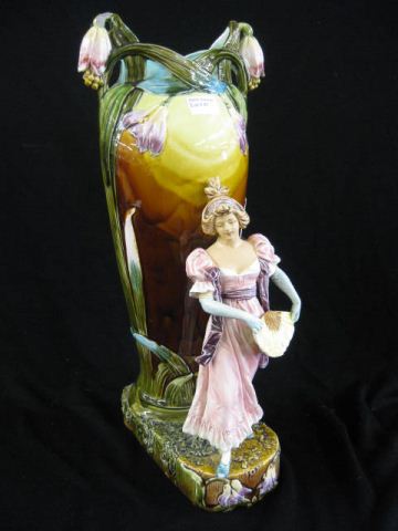 Majolica Pottery Figural Vase maiden 14c281