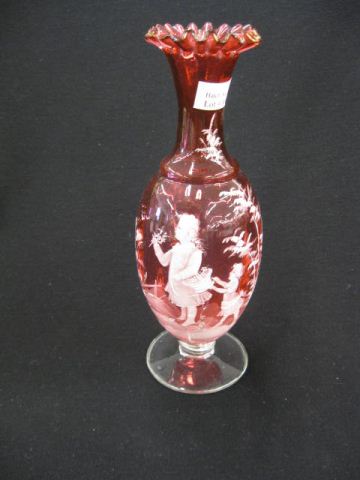 Mary Gregory Art Glass Vase scene 14c28f