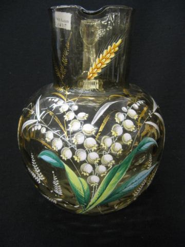 Enameled Art Glass Water Pitcher