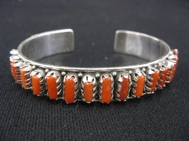 Coral & Sterling Silver Cuff Bracelet