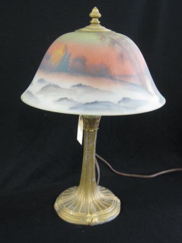Antique Reverse Painted Lamp winter 14c2fb