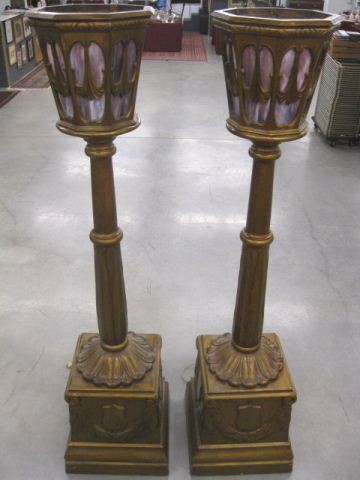 Pair of Slag Glass Lamppost Lamps 14c318