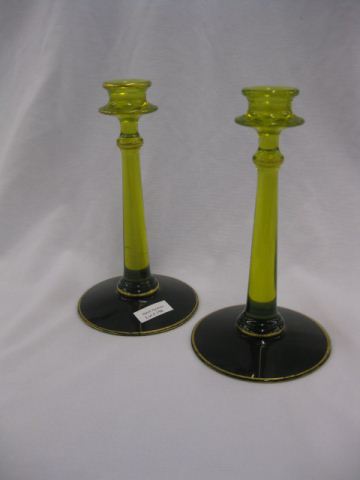 Pair of Vaseline Glass Candlesticks 14c322