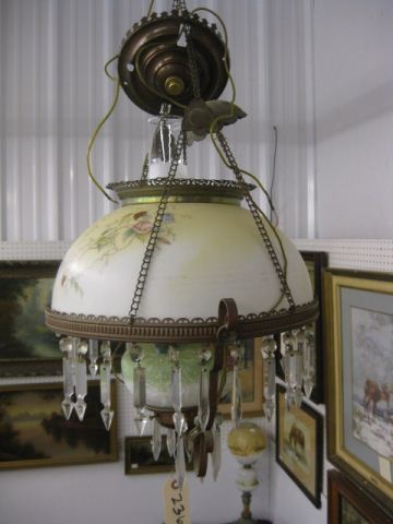 Victorian Hanging Lamp floral with teardropprisms